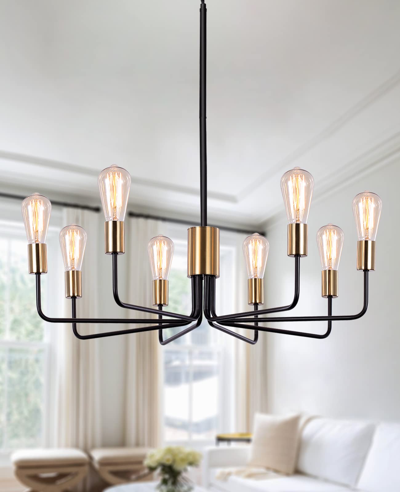 LASENCHOO 8-Light Modern Vintage Industrial Chandelier - Black & Gold Pendant Lighting Fixture for Dining Room, Living Room, Foyer, Kitchen | Elegant Ceiling Hanging Light for Home Decor & Special Occasions