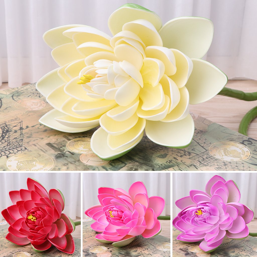 Artificial Lotus Flowers - Fake Water Lily with Stem, Realistic Simulation Plants for Home, Garden, Pond & Vase Decor (Milk White) | Perfect for Wedding Centerpieces, Table Decorations & Aquatic Themed Parties