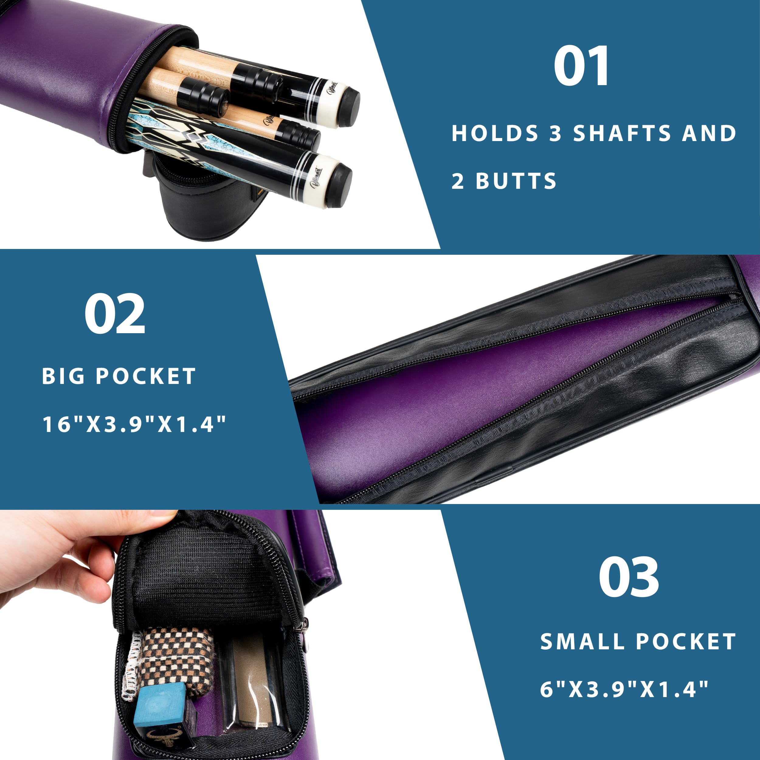 Premium 2 X 3 Hard Pool Cue Case - Durable Billiard Stick Carrying Case for Pool Players - Perfect for Travel, Storage & Tournament Protection