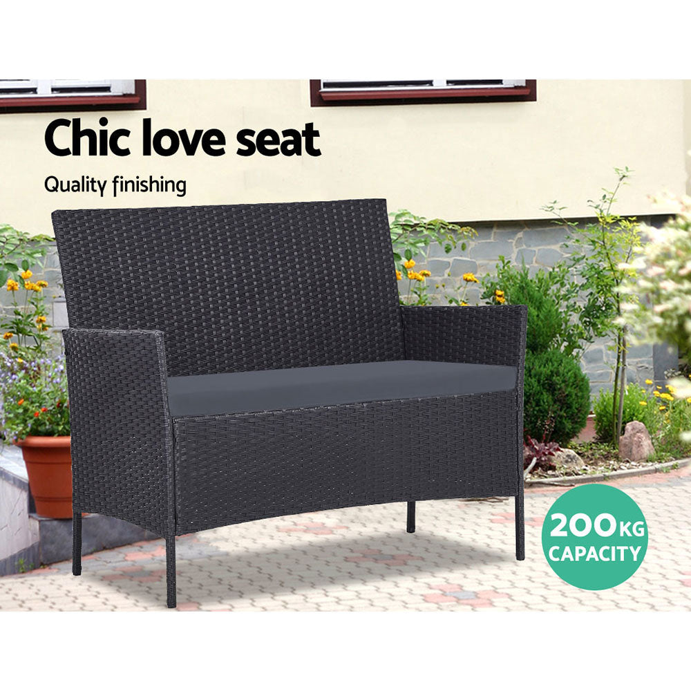 4-Seater Outdoor Patio Sofa Set with Wicker Table and Chairs - Dark Grey Furniture for Garden, Poolside, or Backyard Relaxation