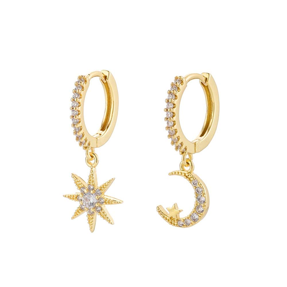 Crescent Moon and Star Dangle Earrings for Women - Aesthetic Gothic Boho Crystal Hoop Earrings Set | Valentine's Day Gift for E-girl, Sister | Perfect for Parties, Dating & Everyday Wear
