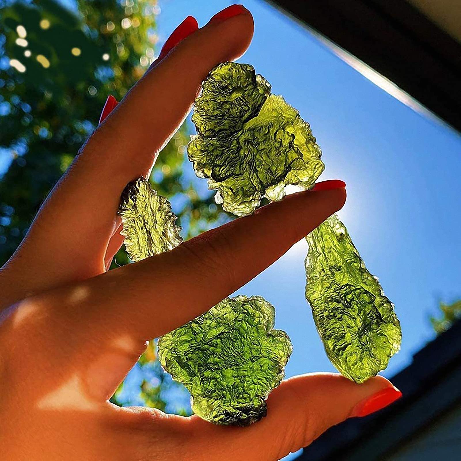 Tebapi Moldavite Pendant Necklace for Women & Men - Unique Green Meteorite Charm Necklace, Long Sweater Chain for Casual & Boho Style Outfits