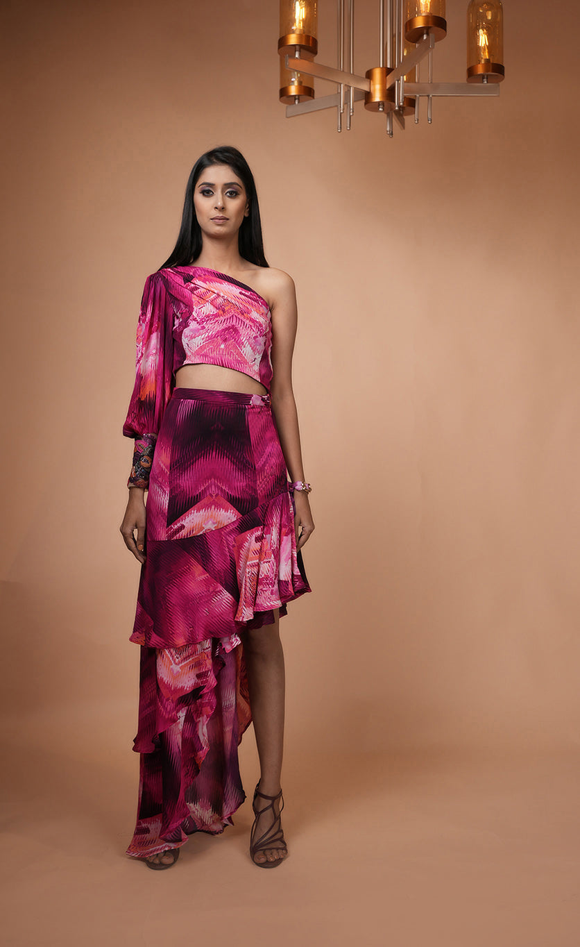 Trippy Magenta One Shoulder Top for Women | Trendy Off-Shoulder Blouse | Perfect for Music Festivals & Night Out