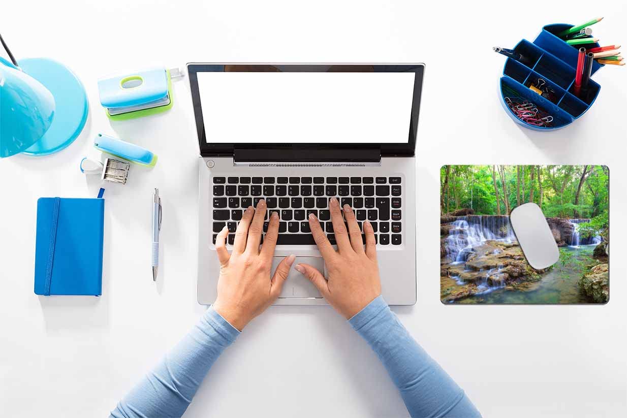 Nature Themed Mouse Pad - Tropical Forest Waterfall Scenic Landscape Non-Slip Rubber Base Mousepad for Computer & Laptop (7.9
