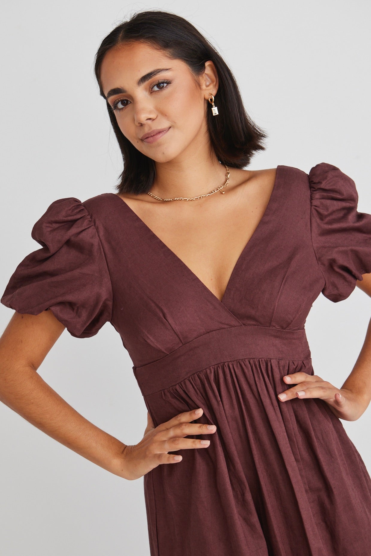 Ever After Raisin Linen Puff Sleeve Maxi Dress - Elegant Bohemian Summer Dress for Women, Beach Wedding & Vacation Outfit