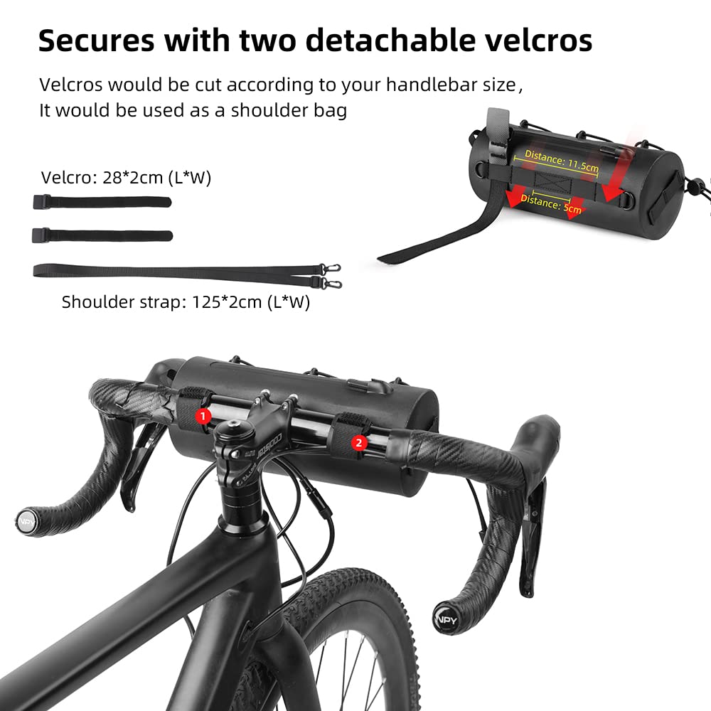 **Rhinowalk Waterproof Bike Handlebar Bag – Bicycle Front Frame Storage Roll Bag for Mountain & Road Bikes, Commuter Shoulder Bag – Durable Cycling Accessories (Black) – Perfect for Outdoor Adventures, Daily Commutes & Long-Distance Rides**