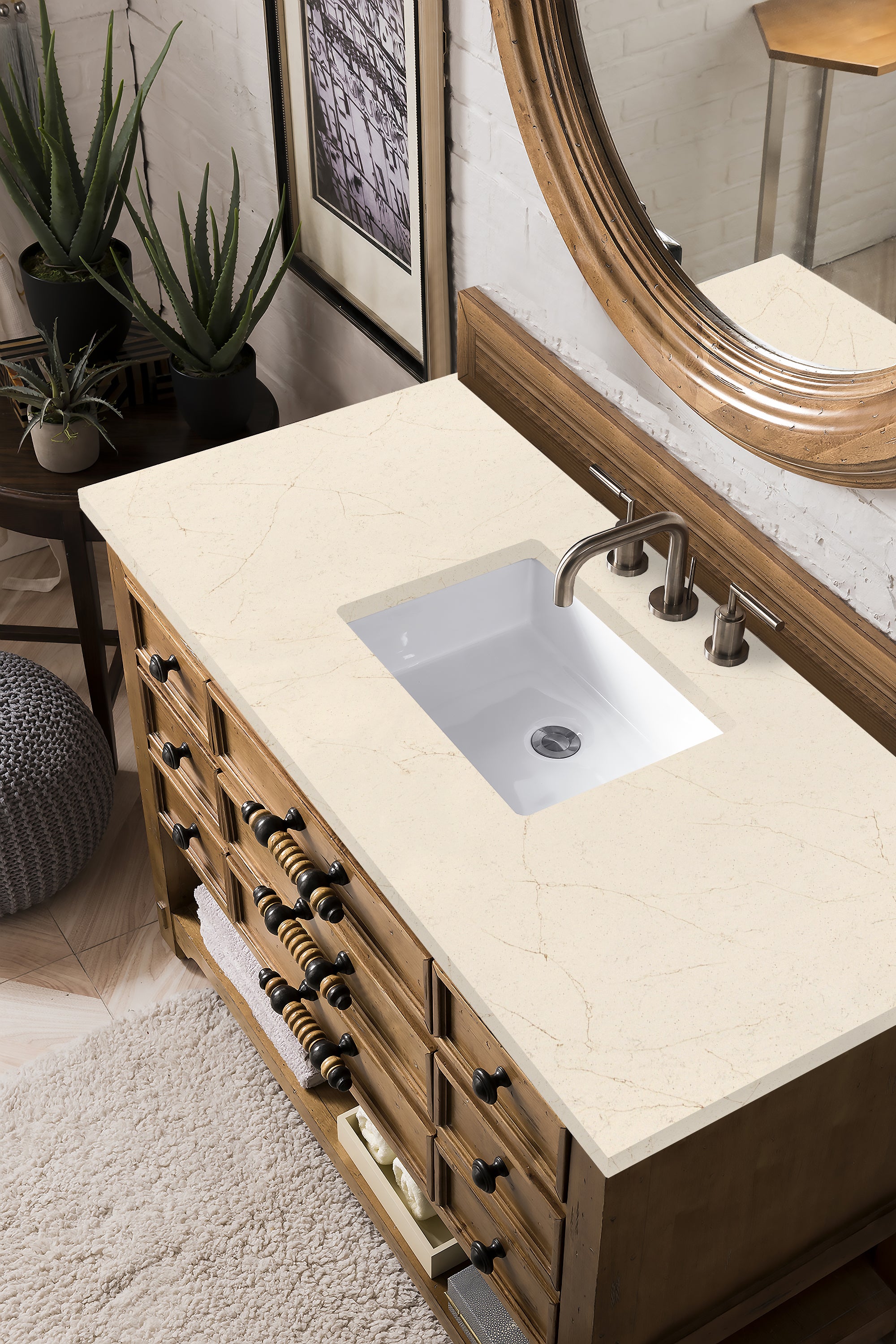 Malibu 48 Inch Single Bathroom Vanity with Honey Alder Wood & 3CM Eternal Marfil Quartz Top - Perfect for Modern Master Bathrooms & Powder Rooms