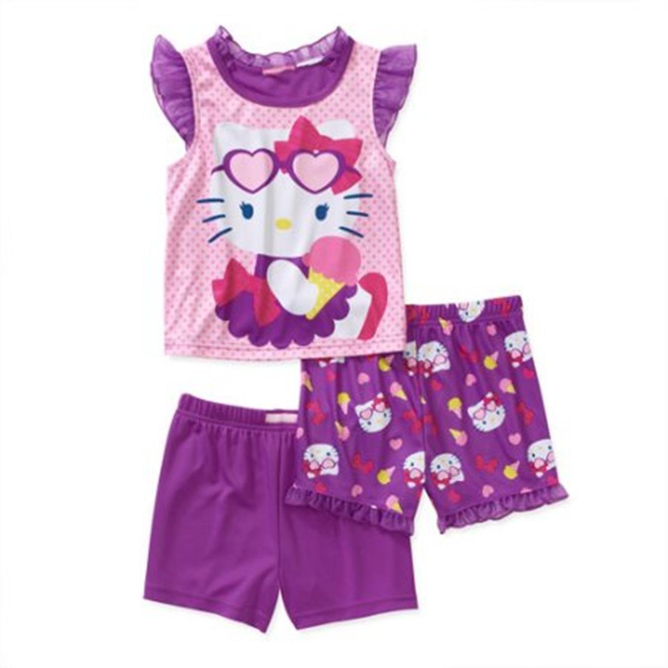 Hello Kitty 3-Piece Short Pajama Set for Girls - Cute & Comfortable Sleepwear for Summer Nights, Sleepovers, and Birthday Gifts