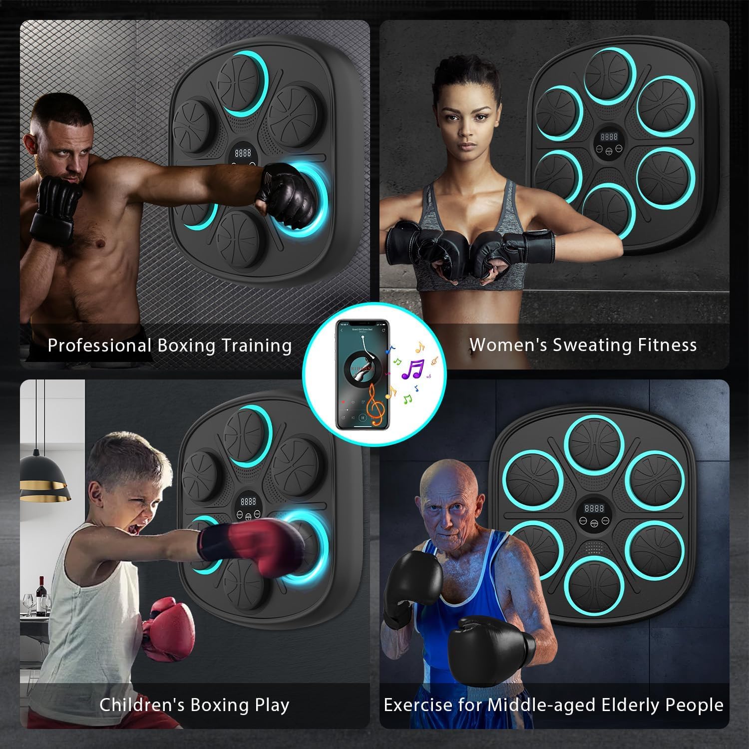 2024 New Smart Bluetooth Boxing Machine with LED Display - Electronic Wall Mounted Home Workout Trainer for Adults & Kids | Includes Premium Boxing Gloves | Perfect for Home Gym, Fitness Training & Stress Relief