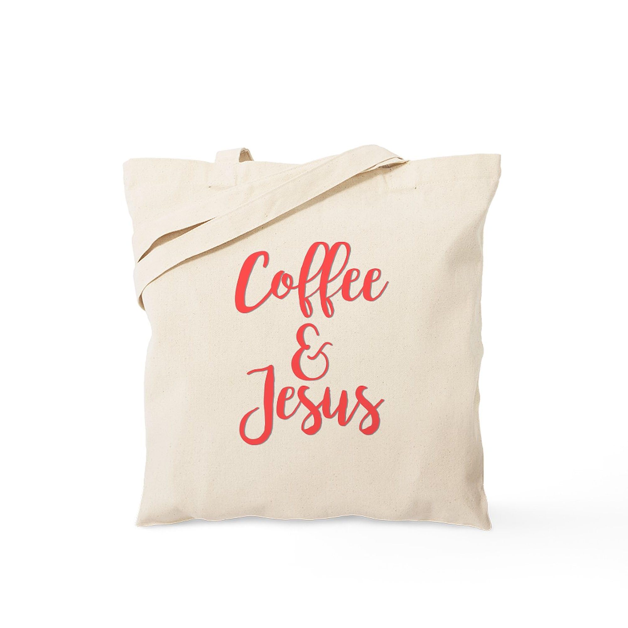 Jesus & Coffee Tote Bag - Natural Canvas Reusable Shopping Bag for Groceries, Beach, Church & Daily Use