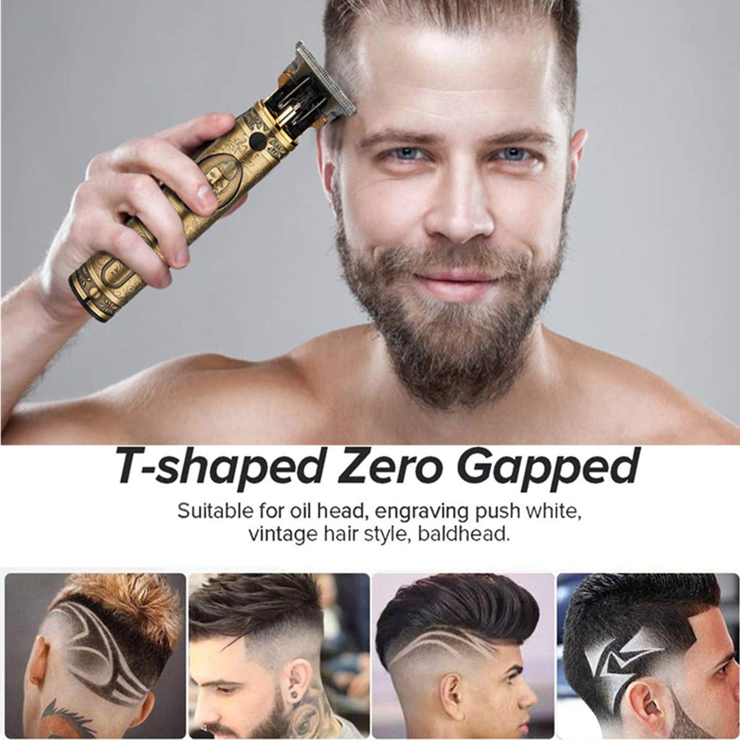 RESUXI Professional Cordless Hair Trimmer for Men - Gold Knight T-Blade Beard Trimmer & Zero Gapped Edgers - Electric Hair Clippers for Barber & Home Use - Perfect for Close Cutting, Styling & Grooming at Home or Salon