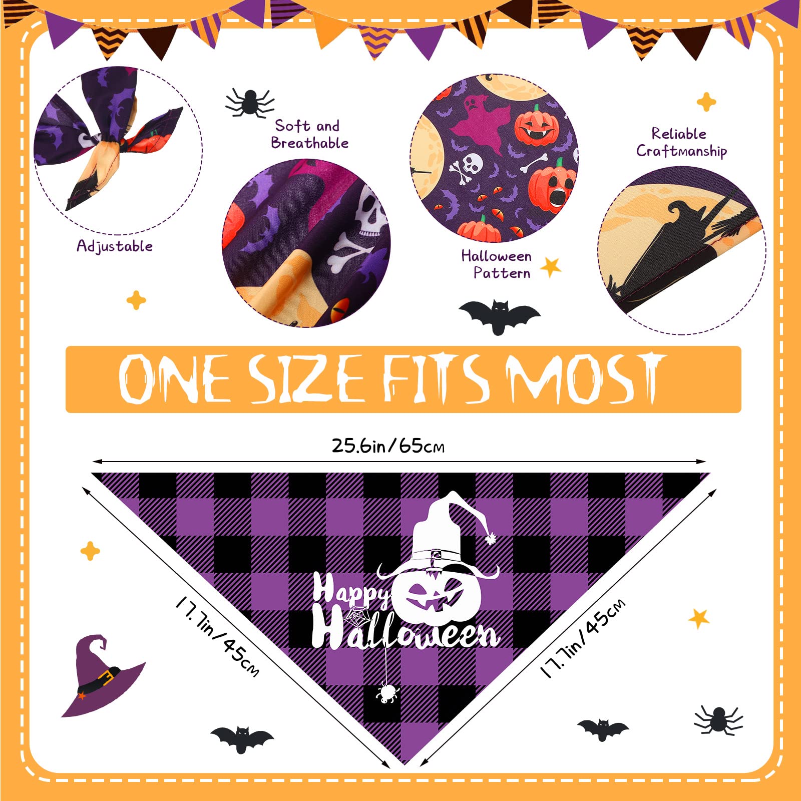 60 Pcs Halloween Dog Bandanas Bulk - Adjustable Holiday Pet Bibs & Triangle Scarves for Small to Large Dogs - Perfect for Halloween Parties, Pet Costume Contests & Seasonal Photo Shoots