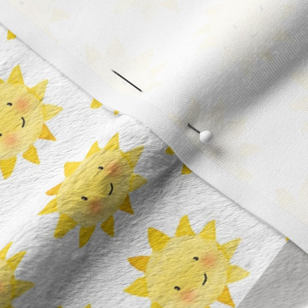 Sunshine Wholecloth Cheater Quilt Topper Fabric - Gray White Yellow Clouds & Sun Printed Minky Fabric by The Yard for Sewing Baby Blankets, Quilt Backing & Plush Projects - Soft & Cozy DIY Craft Material for Nursery Decor & Gift Making