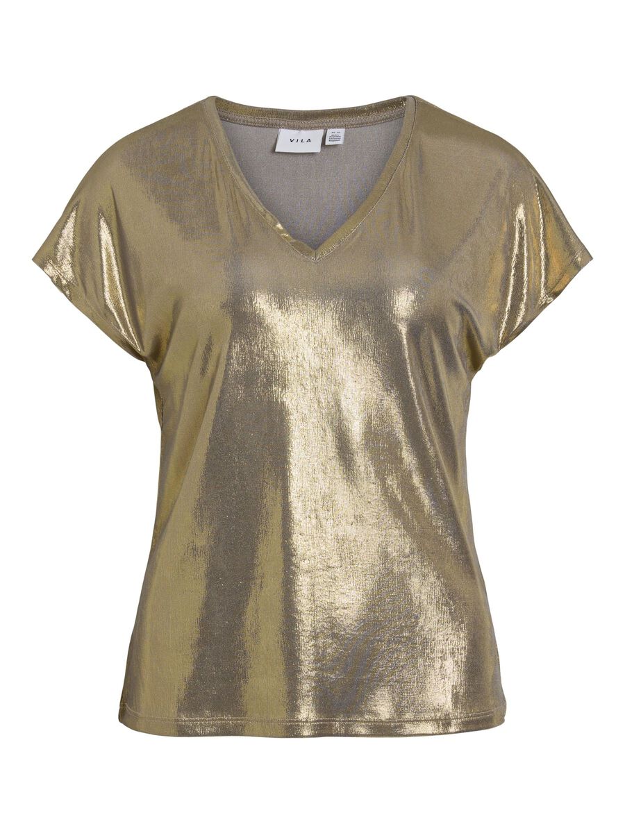 Gail Women's V Neck Shimmer Top in Gold - Elegant Party Blouse for Evening Events & Special Occasions