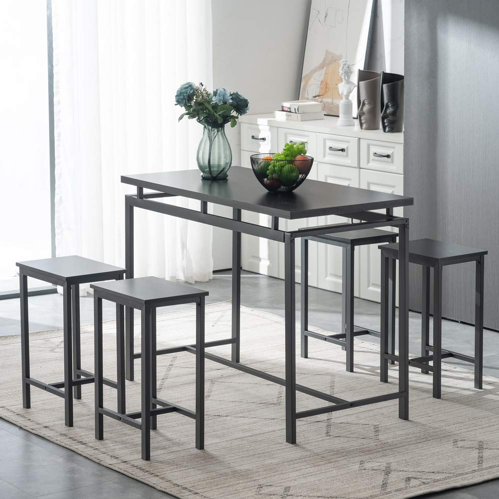 Modern 5-Piece Counter Height Dining Table Set - Wooden Table & Chairs for 4 with Metal Legs, Black Kitchen Furniture | Perfect for Breakfast Nook, Small Dining Room & Apartment Kitchen