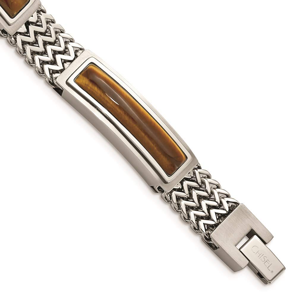 Ryan Jonathan Stainless Steel Tiger's Eye Bracelet for Men - Brushed & Polished 8.25