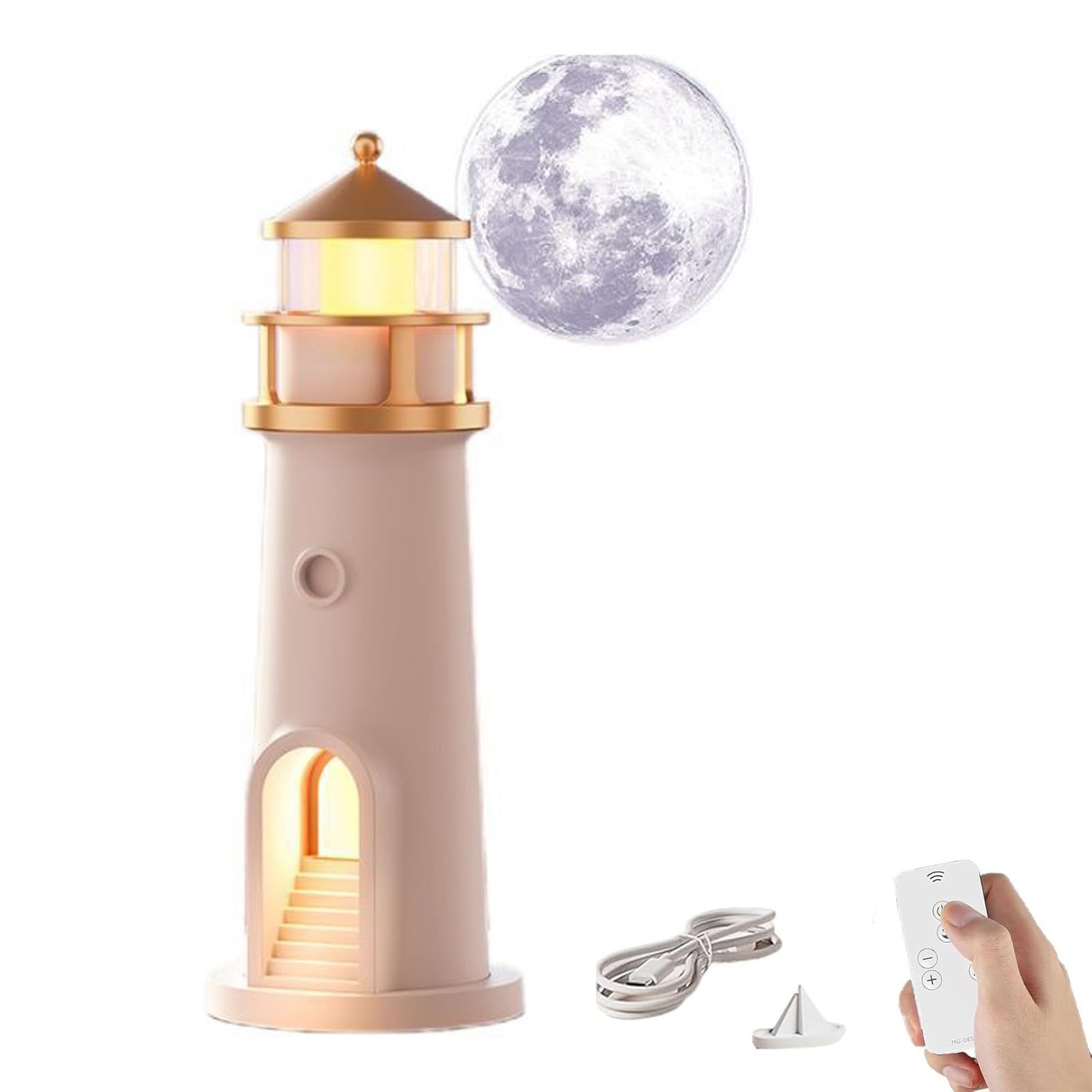 Moonlight Lighthouse Night Light - Portable LED Lighthouse Projector Lamp with Wireless Charging, Perfect for Bedroom, Nursery, Kids Room & Home Decor - Creates Soothing Ambiance for Relaxation & Sleep