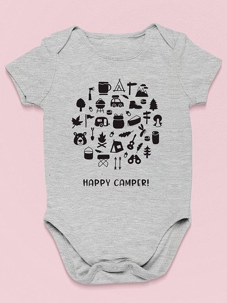 Smartprints Happy Camper! Camping Icons Baby Bodysuit - Cute Outfit for Camping Trips & Outdoor Adventures