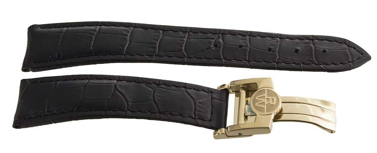 Raymond Weil 20mm Black Genuine Leather Watch Band with Gold-Tone Stainless Steel Deployment Buckle - Replacement Strap for Luxury Watches - Perfect for Business, Formal Occasions & Everyday Wear