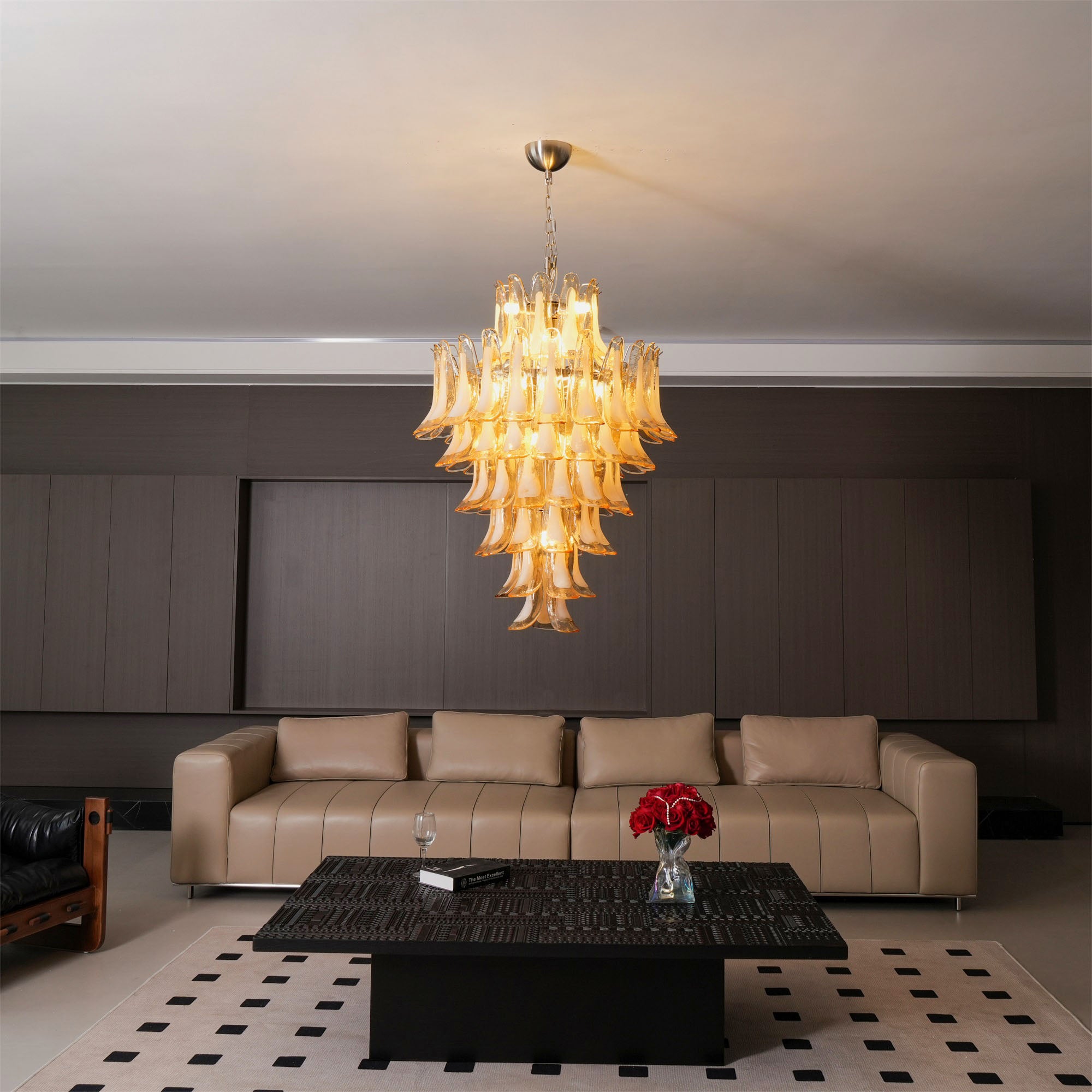 Elegant Amber Cloud Murano Glass Petals Chandelier - Handcrafted Italian Glass Lighting Fixture for Dining Room, Living Room & Bedroom Decor