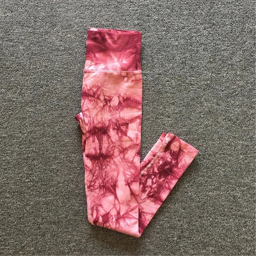 Tie Dye Yoga Bra & High Waist Leggings Set for Women - Seamless Gym Outfit with Hip Push Design - Perfect for Running, Fitness & Workout | Breathable Activewear for Yoga, Pilates & Cardio
