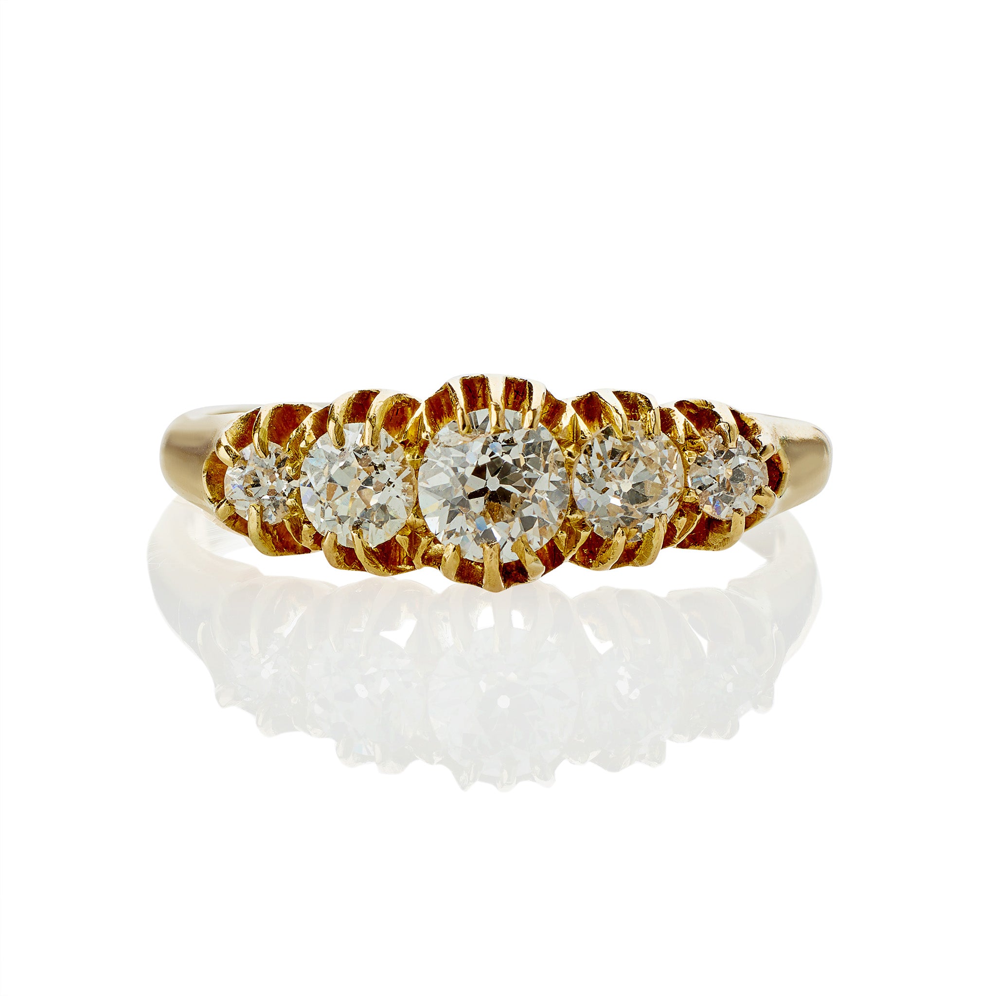 Antique Five-Stone Old European Cut Diamond Ring – Vintage Engagement & Wedding Band for Women – Perfect for Bridal, Anniversary & Special Occasions