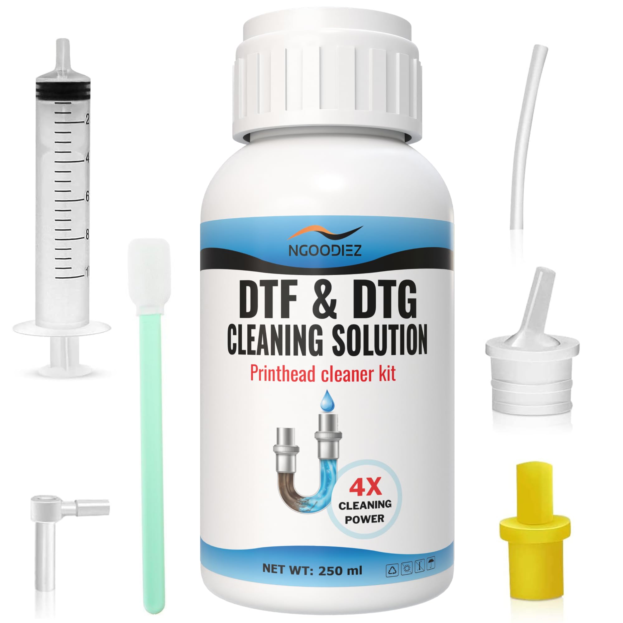 NGOODIEZ Universal Printhead Cleaning Kit for DTF & DTG Printers - 250mL Nozzle Cleaner Solution for Direct Transfer Film Printers - Perfect for Maintenance & Preventing Clogged Ink Jets