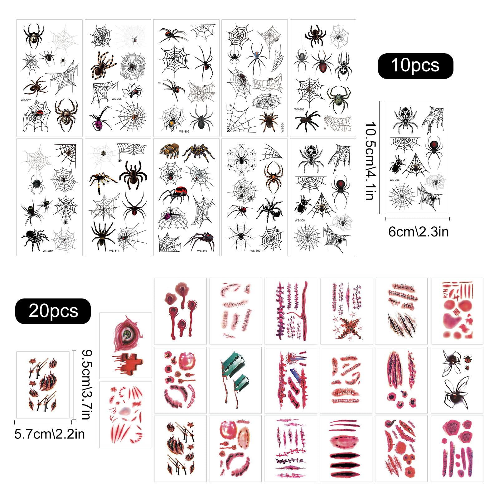 TECHEEL Halloween Temporary Tattoos - Scary Face & Body Tattoos for Halloween, Masquerade, Carnival & Costume Parties - Perfect Gift for Adults & Kids - Great for Cosplay, Themed Events & Spooky Decorations
