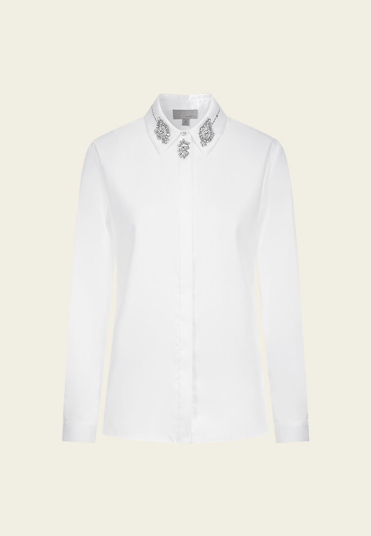 Elegant Crystal Embellished Lapel Shirt for Women - Stylish Formal & Party Wear - Perfect for Office, Weddings & Special Events