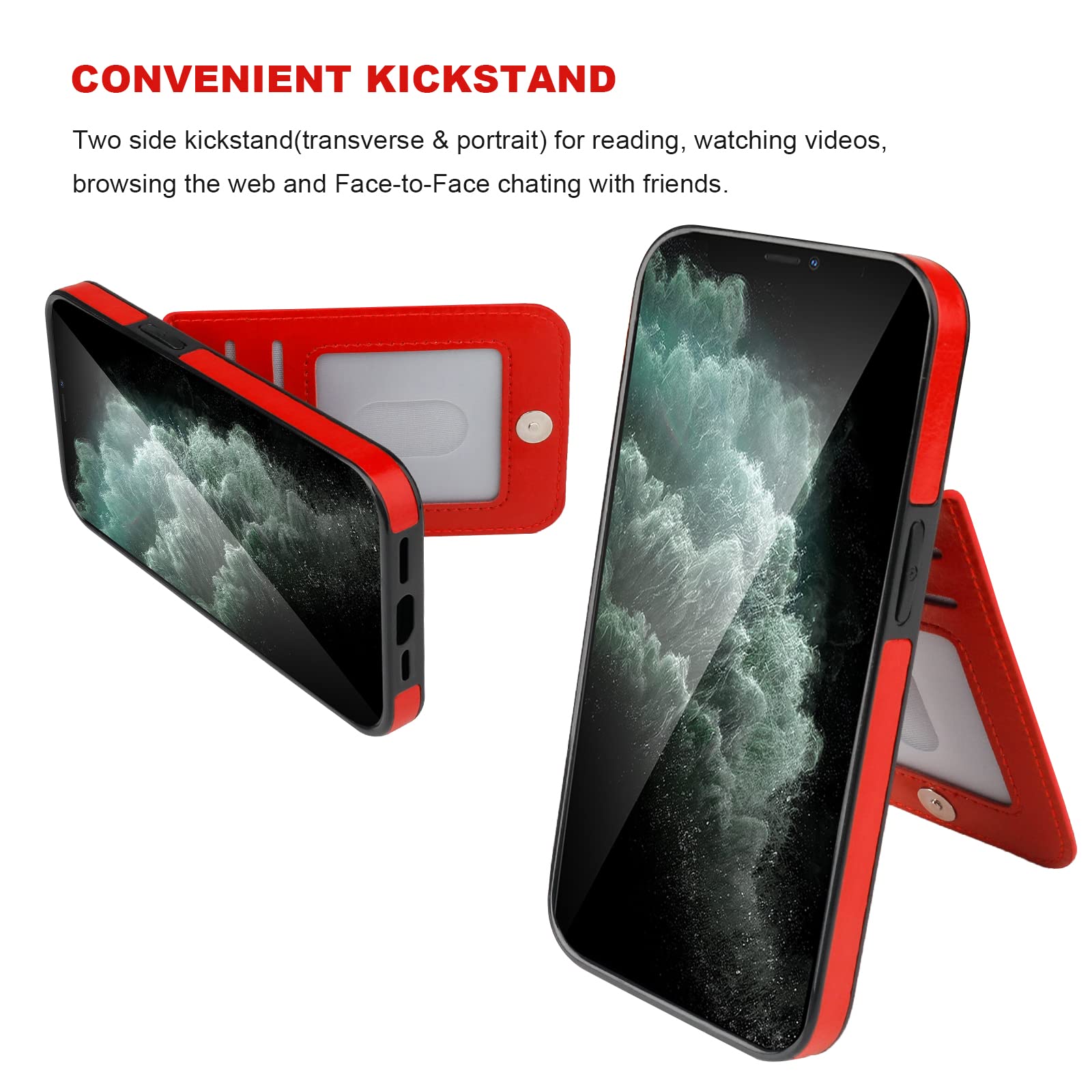 Premium Leather iPhone 12 Pro Max Wallet Case with Magnetic Clasp & Kickstand - Heavy Duty Protective Cover with Credit Card Holder (6.7 Inch, Red) | Perfect for Business Travel, Daily Commute & Hands-Free Viewing