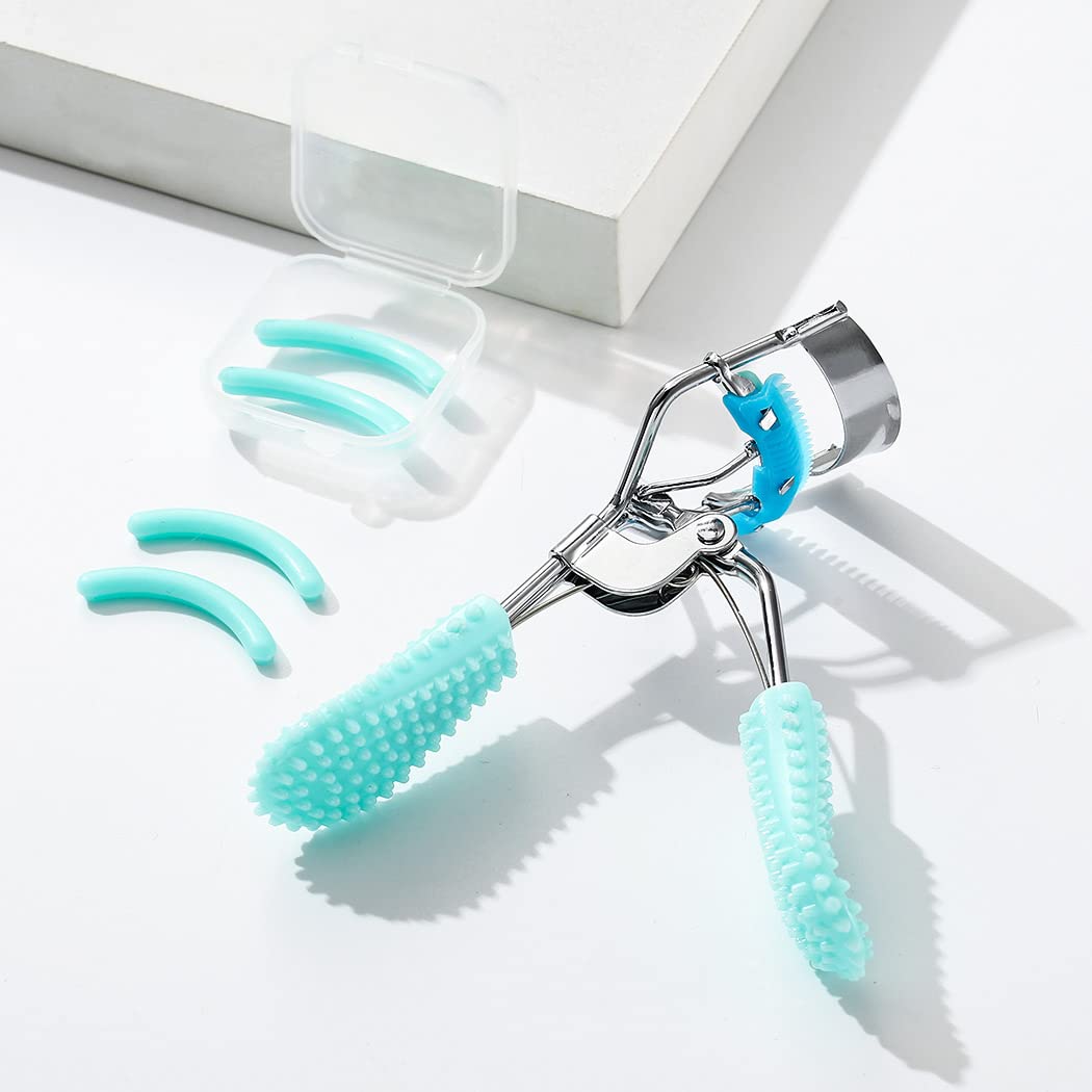 Professional Eyelash Curler with Comb & 4 Silicone Refill Pads - Portable Lash Curling Tool for Natural Volume (2 Green) | Perfect for Home Makeup, Travel & Salon Use