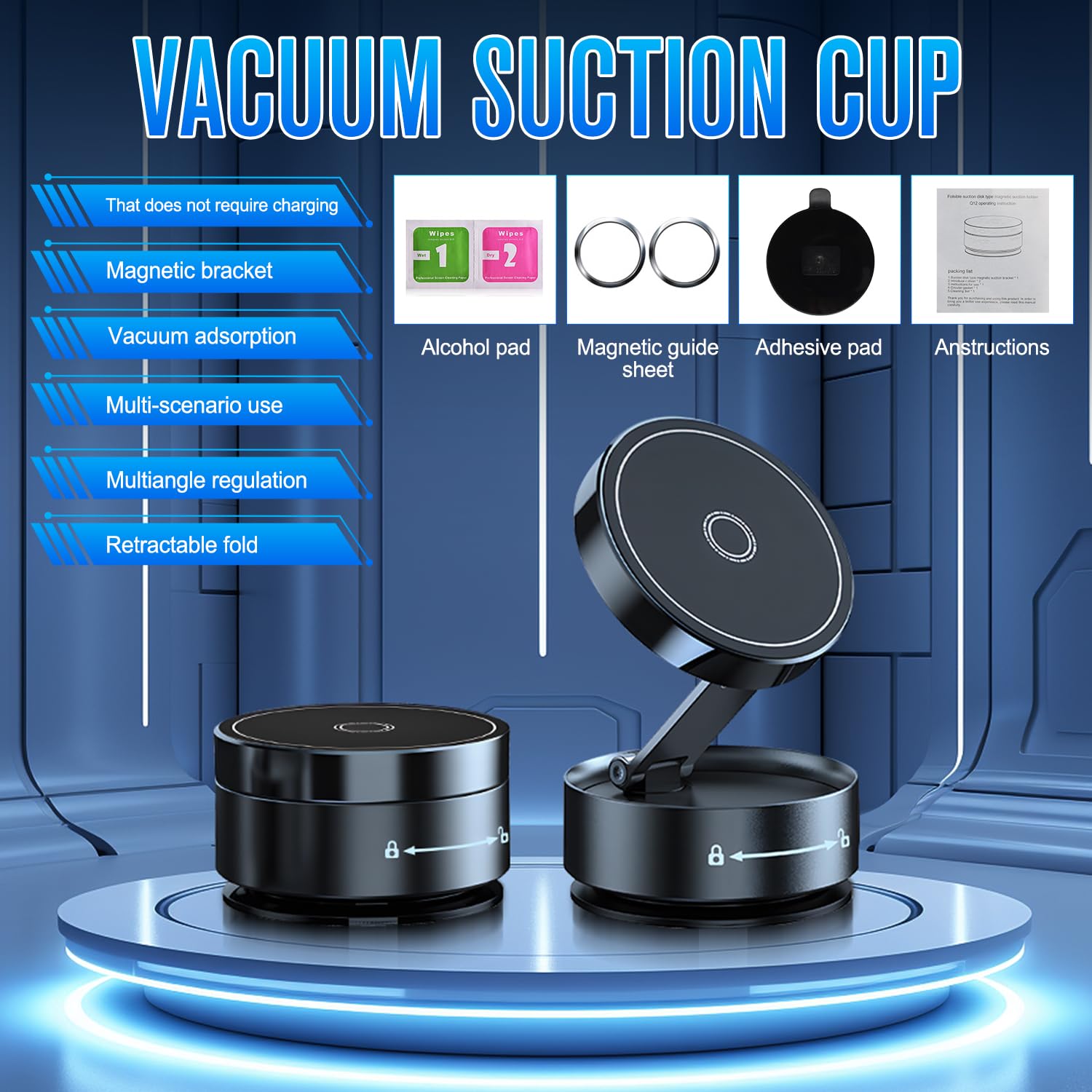 Magnetic Phone Holder for Car, Gym & Mirror - 360° Rotatable & Foldable