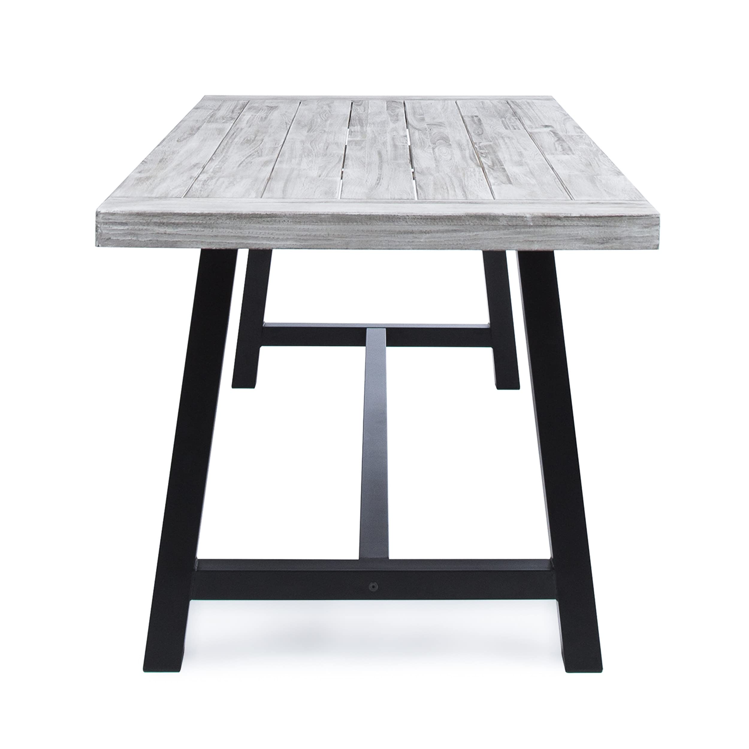 GDFStudio Acacia Wood Outdoor Dining Table - Sandblasted Light Gray Finish | Weather-Resistant Patio Furniture for Backyard, Garden & Poolside Dining