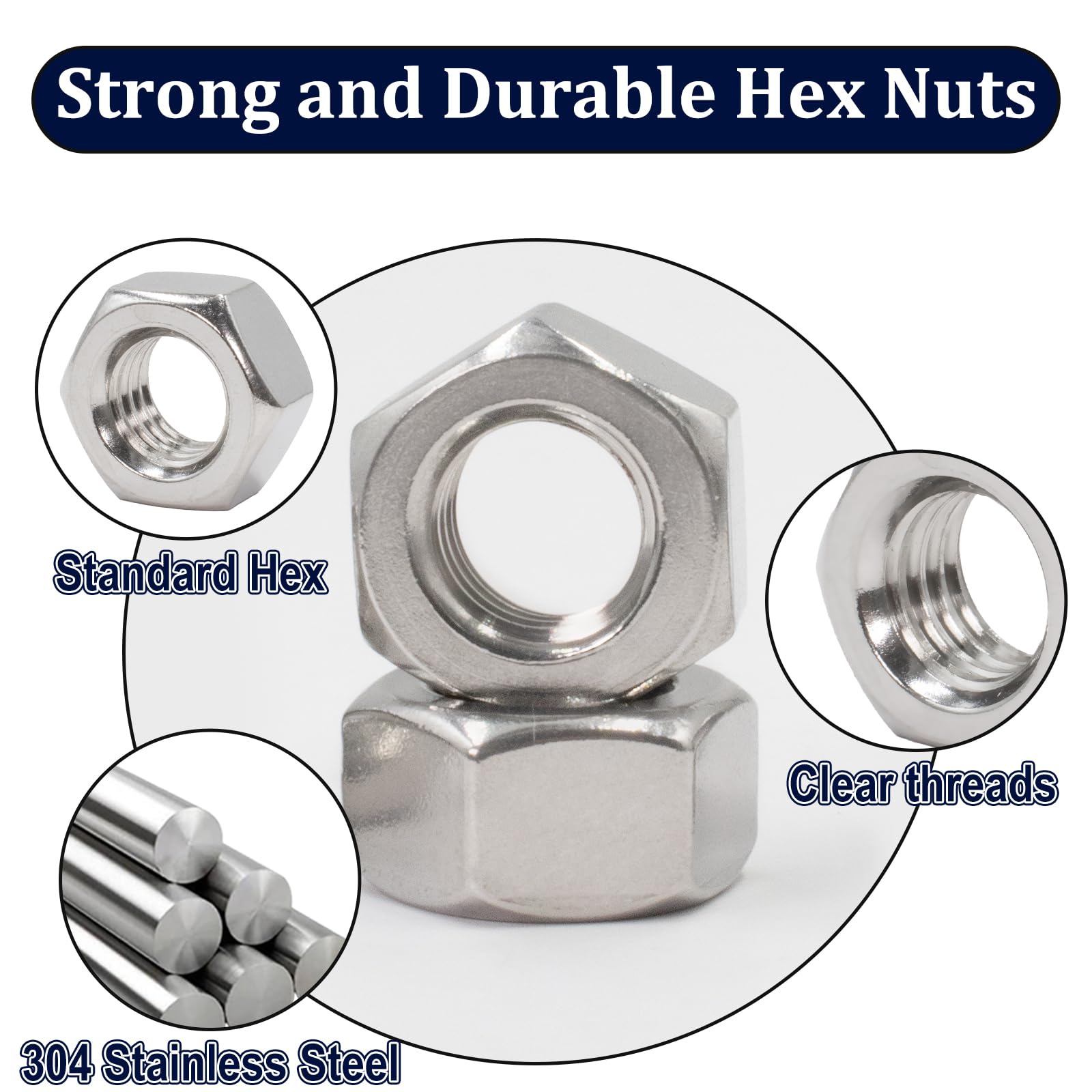 90 Pack M8-1.25mm Hex Nuts 304 Stainless Steel (A2-70) - Metric Coarse Thread Hardware Nuts for Automotive, Machinery & DIY Projects