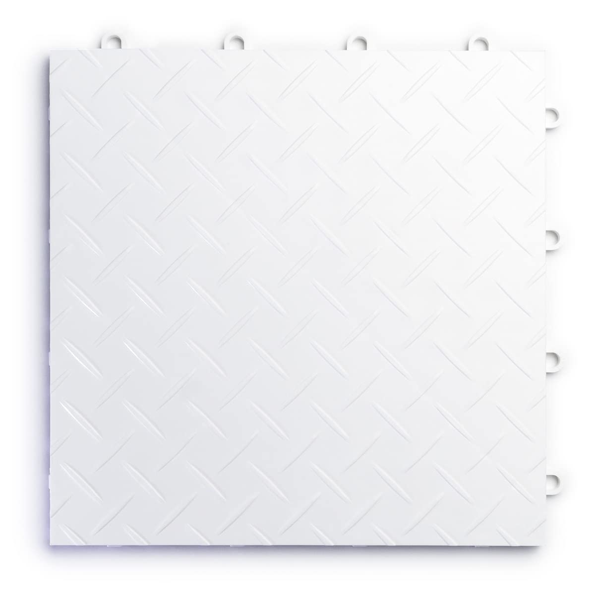 RaceDeck Diamond Plate Modular Garage Floor Tiles - Durable Interlocking Flooring System (24-Pack, White) - Perfect for Garage, Workshop, Basement & Home Gym Flooring