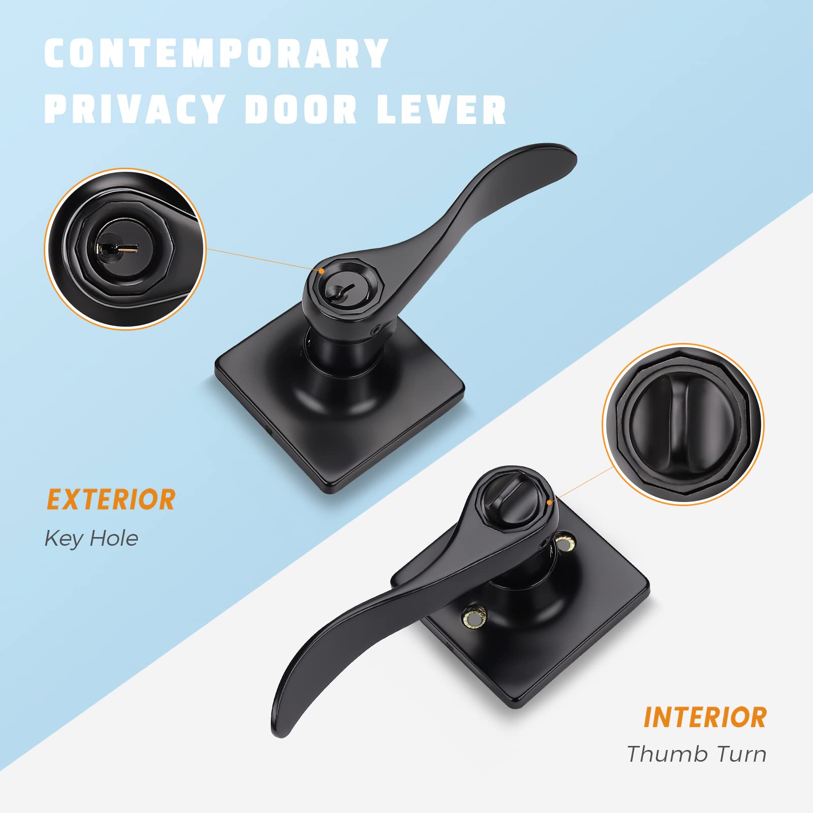 KNOBWELL 3 Pack Matte Black Door Handle Sets with Lock - Interior & Exterior Lever Handles for Front Doors, Bedrooms, Bathrooms - Keyed Entry for Home Security & Privacy