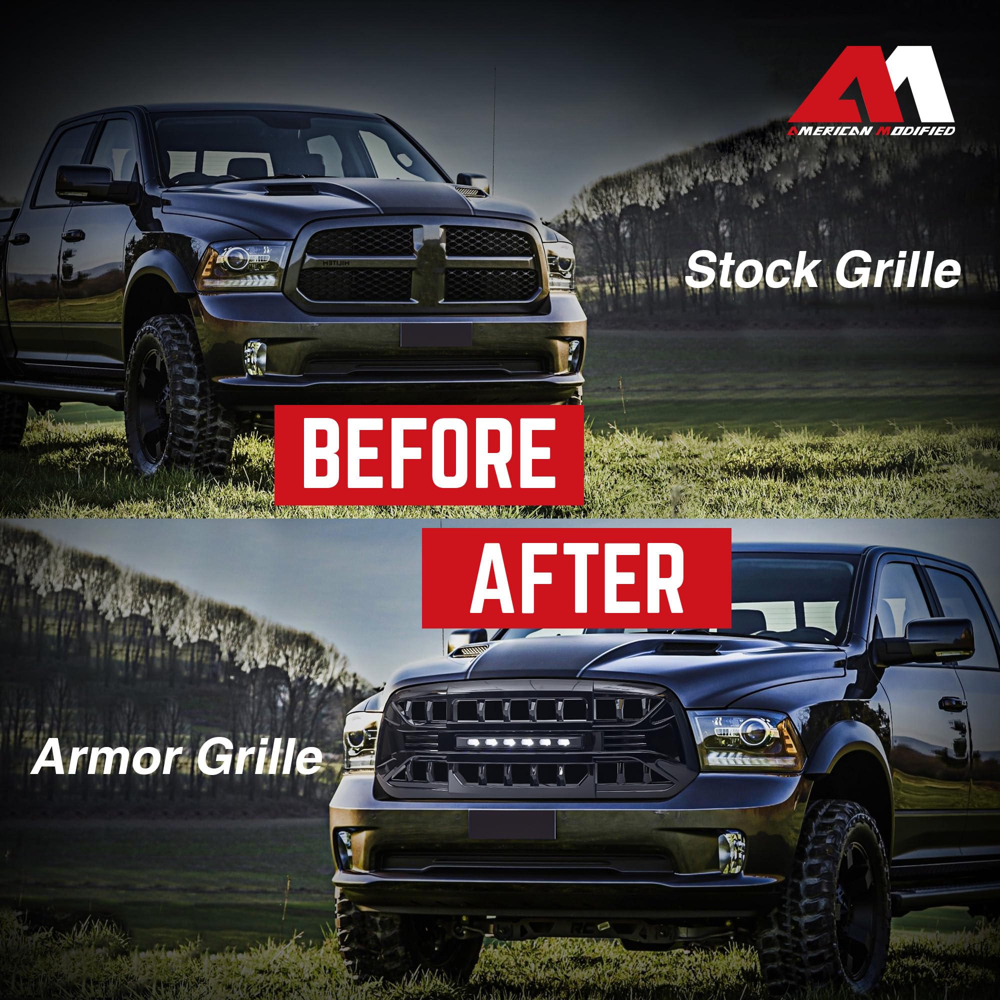 2013-2023 Dodge Ram 1500 & Ram 1500 Classic Off-Road LED Grille - Glossy Black Armor Grille for Enhanced Protection & Style | Perfect for Truck Enthusiasts & Off-Road Adventures