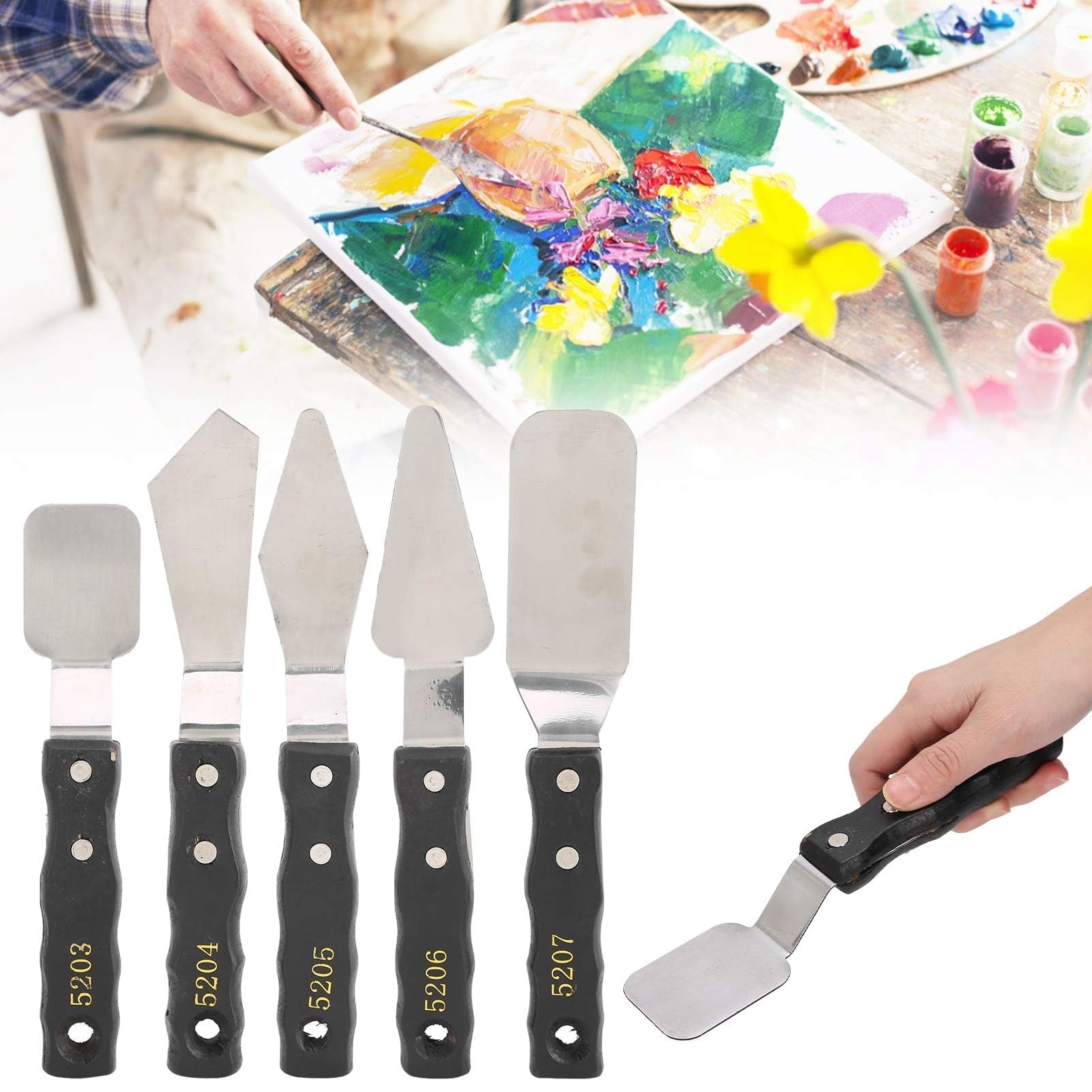 5-Piece Stainless Steel Art Palette Knives Set - Professional Oil & Acrylic Painting Tools for Canvas, Mixing & Texture Creation - Perfect for Artists & DIY Craft Projects
