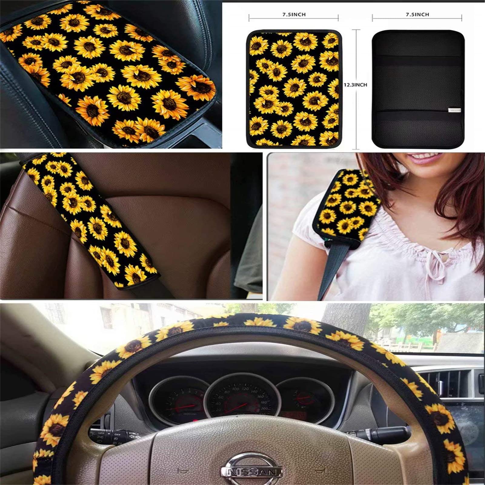 Stylish Abstract Mushroom Print Car Seat Cover Set with Steering Wheel Protector & Armrest Cover - Universal Fit for Most Cars, SUVs, and Vans | Perfect for Road Trips, Daily Commutes & Interior Protection