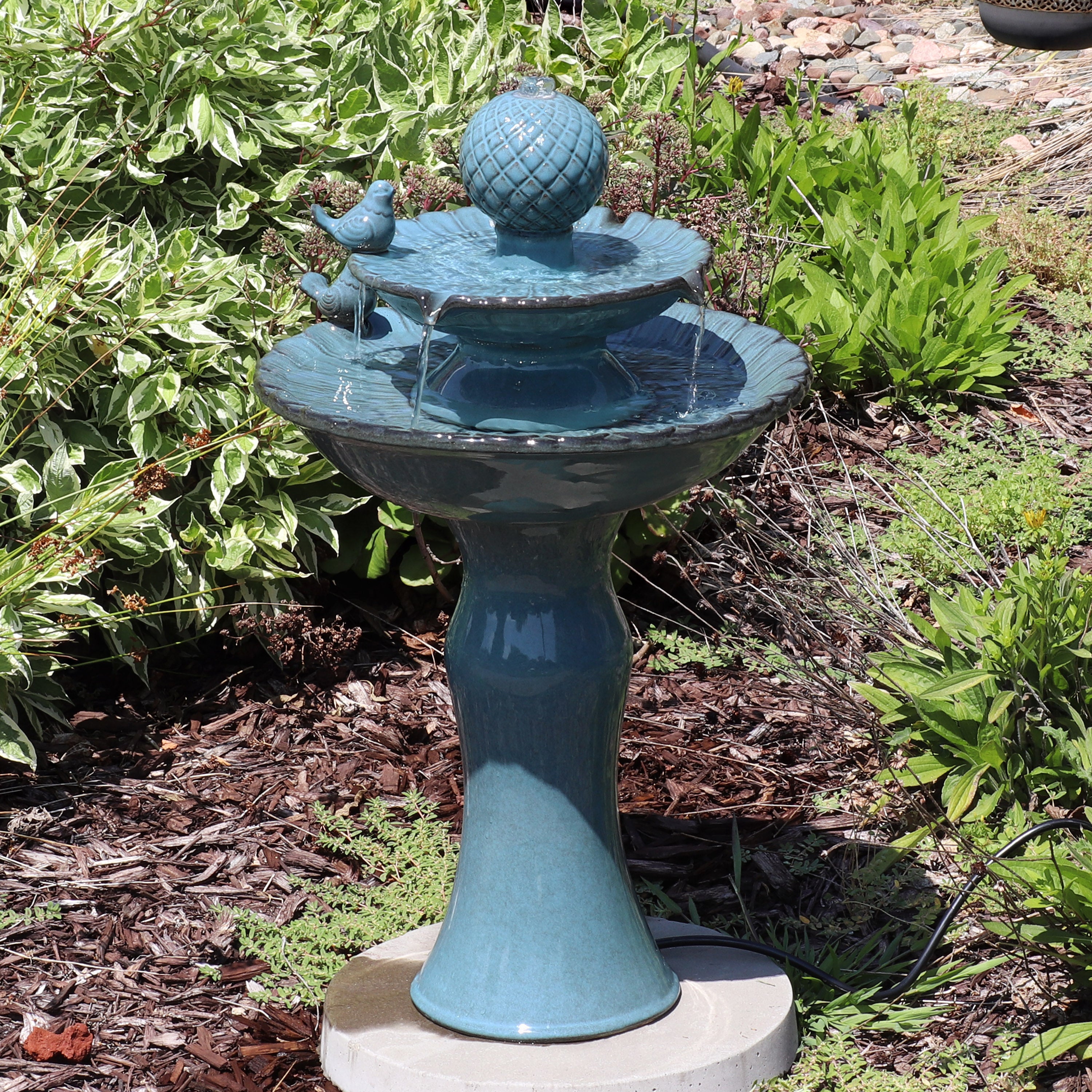 Sunnydaze 2-Tier Ceramic Outdoor Water Fountain with Resting Birds - 27 Inch Garden Decor for Patio, Yard & Backyard - Relaxing Water Feature for Outdoor Spaces