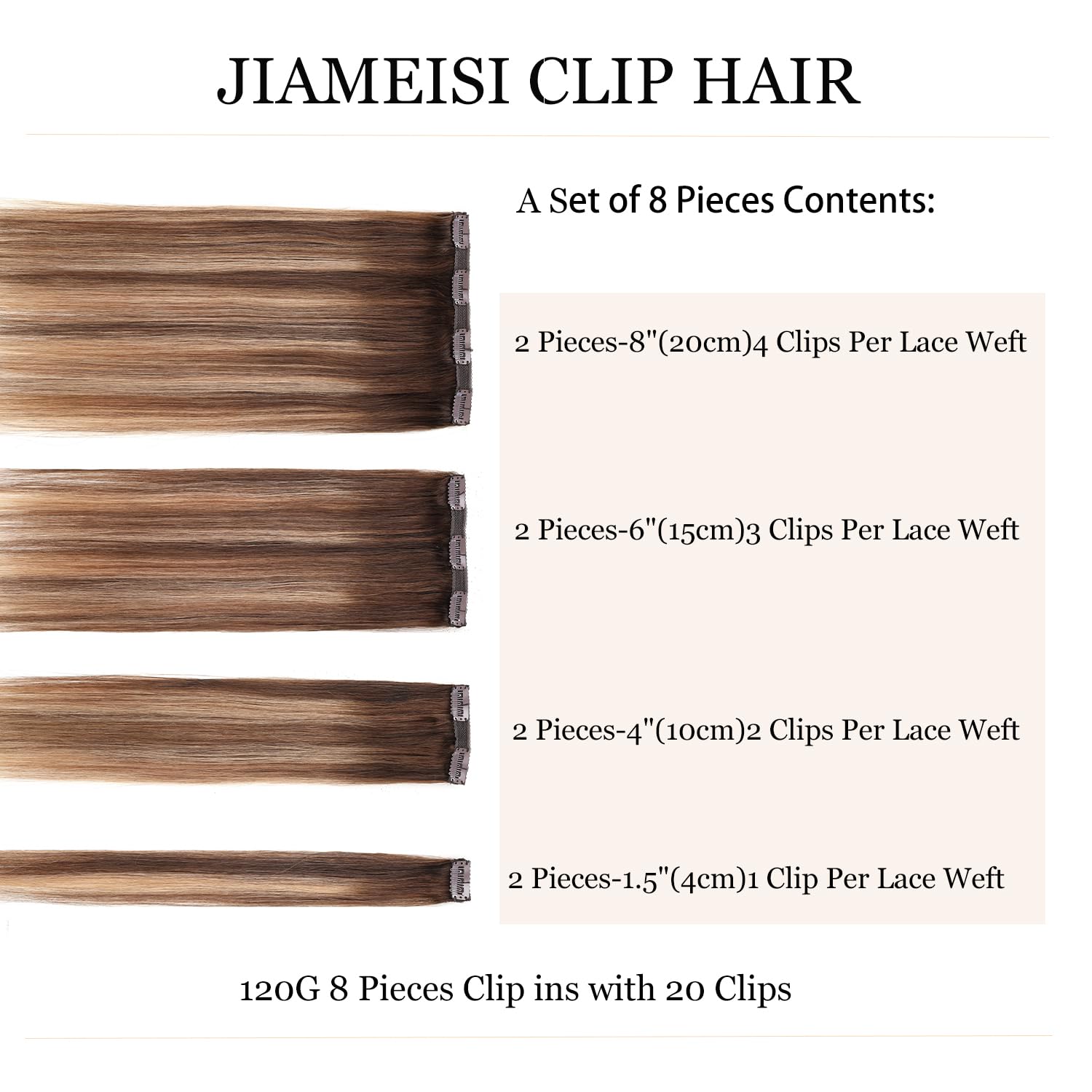 Clip-In Human Hair Extensions 16 Inch 8pcs 120g - Chocolate Brown to Caramel Blonde Ombre (#4/27 T4) with 20 Clips | Real Remy Hair for Volume & Length | Perfect for Parties, Weddings & Daily Styling