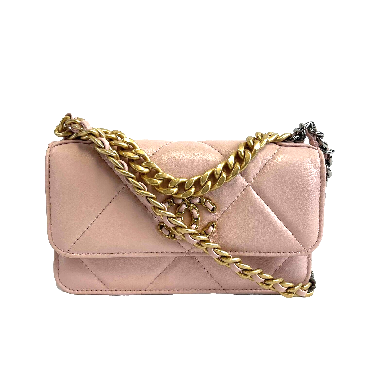 CHANEL 2023 New 19 Wallet on Chain WOC Bag - CC Logo Light Pink Crossbody Purse for Women | Perfect for Date Night, Parties & Everyday Use