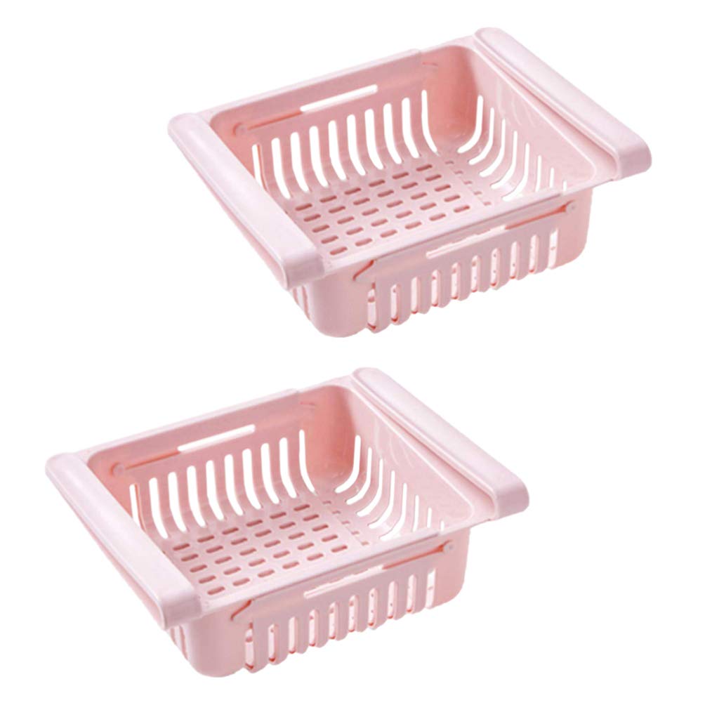 Yardwe 2-Pack Extendable Refrigerator Organizer Bins - Snap-On Fridge Drawer for Fruits, Vegetables & Eggs - Space Saving Storage Box (Pink) - Perfect for Kitchen Organization & Healthy Food Storage
