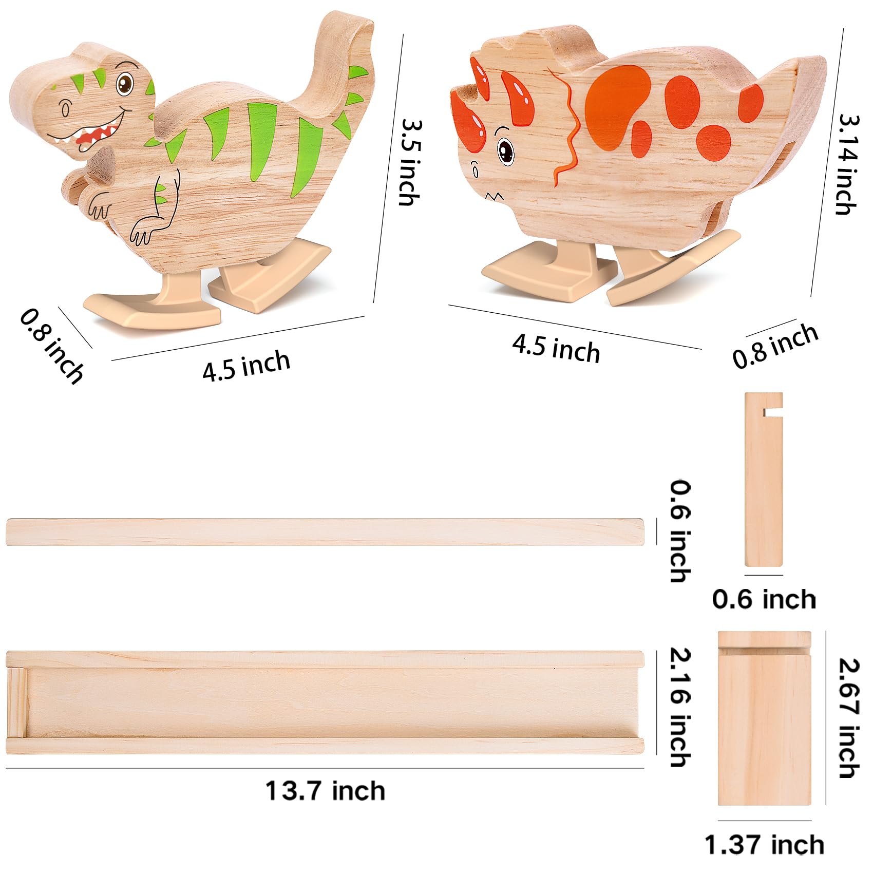 Montessori Wooden Dinosaur Ramp Toys 2 Pack - Educational Walking Dinosaur Blocks for Toddlers Age 2-3, Perfect Gift for Boys & Girls - Great for Preschool Learning, Birthday Gifts & Sensory Play Activities