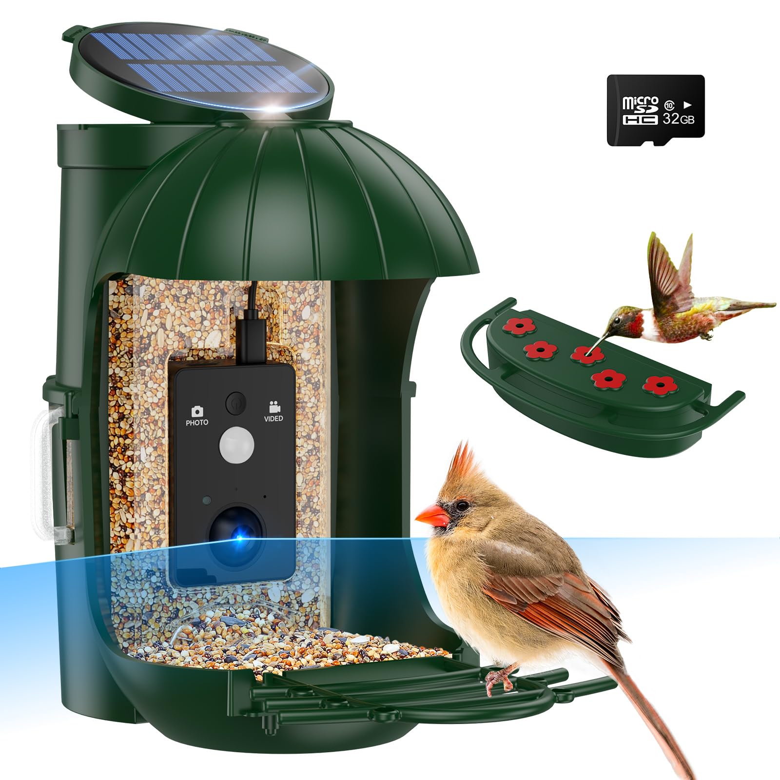 Relassy Smart Bird Feeder with Camera - Solar Powered, Waterproof, 110° Wide Angle HD Camera for Bird Watching | Auto Capture Videos & Photos | Perfect for Backyard, Garden & Nature Lovers