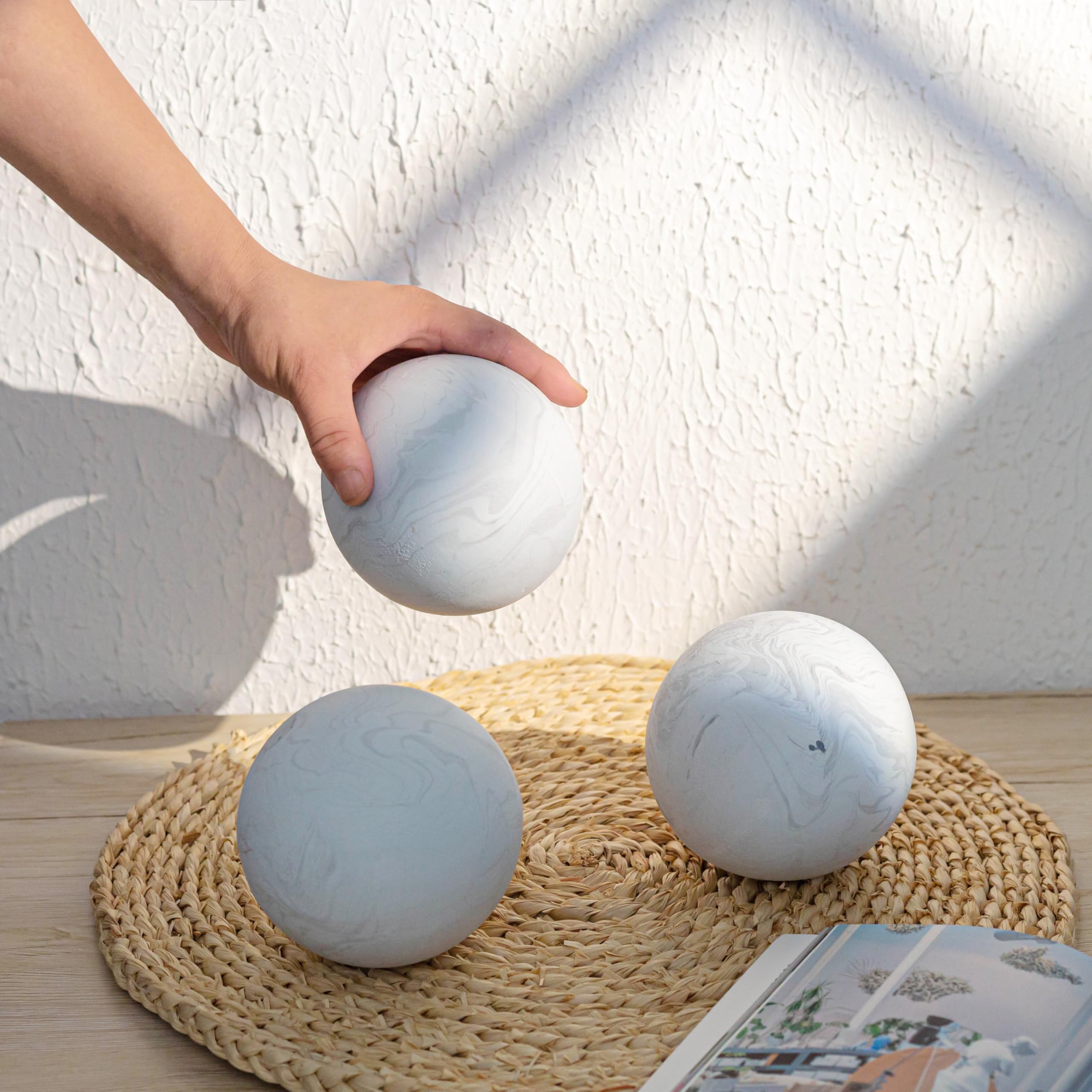 Decorative White Howlite Resin Sphere Balls - Set of 3, 4-inch Round Orbs for Bowls, Vases & Centerpieces - Perfect for Coffee Table Decor, Living Room Accents & Home Styling