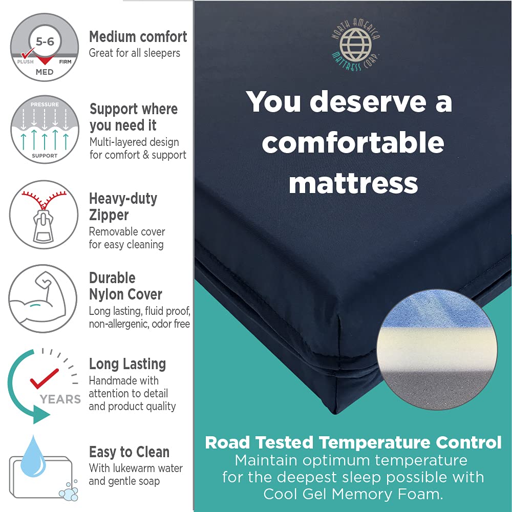 Cool Gel Memory Foam RV Bunk Mattress 75x30x5 Inch - Queen Size Bed for Campers & Travel Trailers - Pressure Relief for Side Sleepers & Back Pain - Perfect for Road Trips & Outdoor Adventures