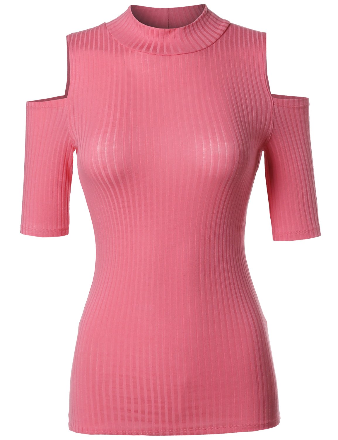 Emma Women's Lightweight Stretch Ribbed Turtleneck Open Shoulder Top - Casual & Sexy Fall Fashion for Date Night, Office Wear & Layering