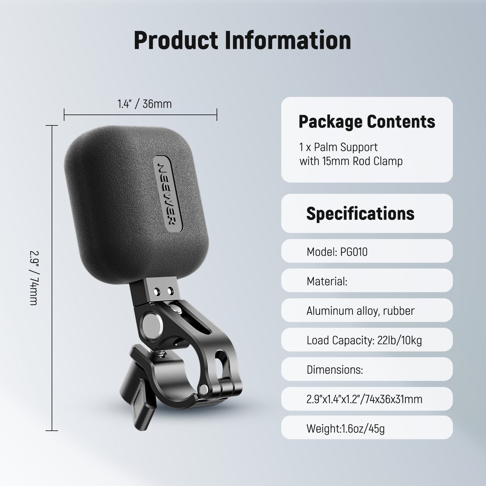 NEEWER PG010 Palm Support with 15mm Rod Clamp - Compatible with Mini Follow Focus Systems | Ergonomic Handheld Stabilizer for DSLR & Mirrorless Cameras | Perfect for Filmmaking, Vlogging & Professional Video Production