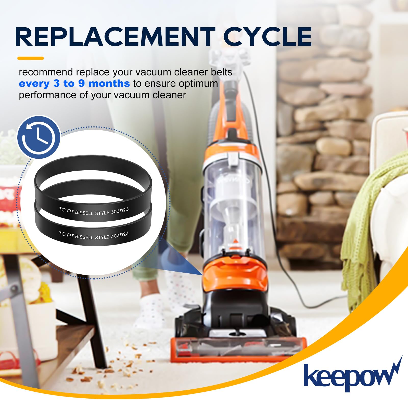KEEPOW Vacuum Belts Replacement for Bissell Cleanview Bagless Upright Vacuum Models 1819-2494 & 1319-1332 Series - 2 Pack - Perfect for Home Cleaning, Pet Hair Removal & Car Detailing